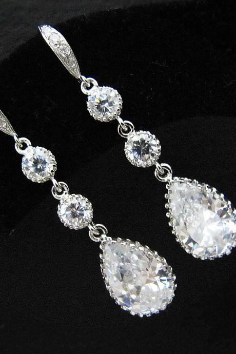 Wedding Jewelry Bridal Earrings Bridesmaid Earrings cubic zirconia connectors and (M) cubic zirconia Crystal tear drops