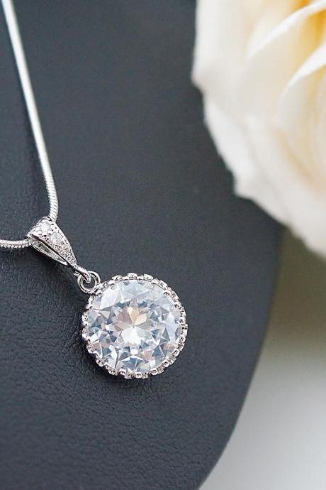 Wedding Jewelry Bridesmaid Necklace Bridesmaid Jewelry Clear white round cubic zirconia Crystal drops Bridesmaid gifts