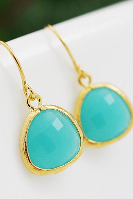Mint Opal Glass dangle Earrings drop Earrings - Bridesmaid gift, Bridesmaid Earrings, Bridesmaid Jewelry, Wedding, Christmas gift for her