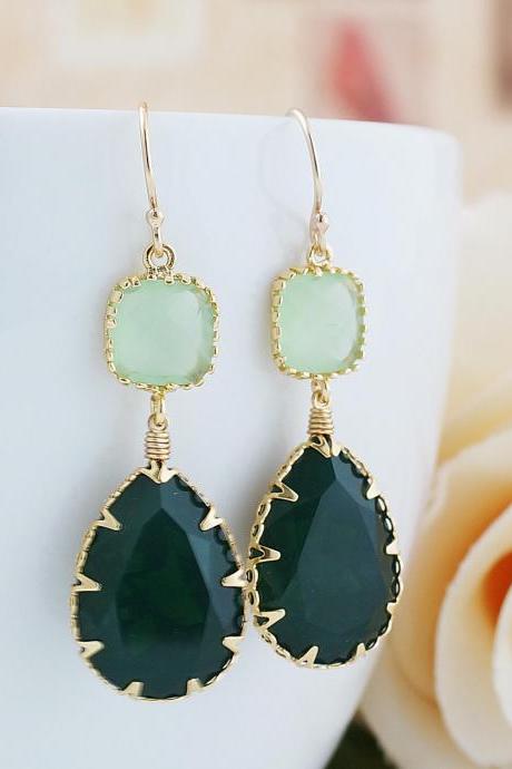 Swarovski Crystal Green Opal GOLD FILLED Earrings - Dangle Earrings Pastel Earrings Gift for her Weddings Bridesmaid Jewelry Bridesmaid Gift