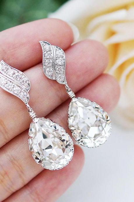 Wedding Jewelry Bridal Earrings Bridesmaid Dangle Earrings LUX Cubic zirconia earrings with Clear White Swarovski Crystal Tear drop Earrings