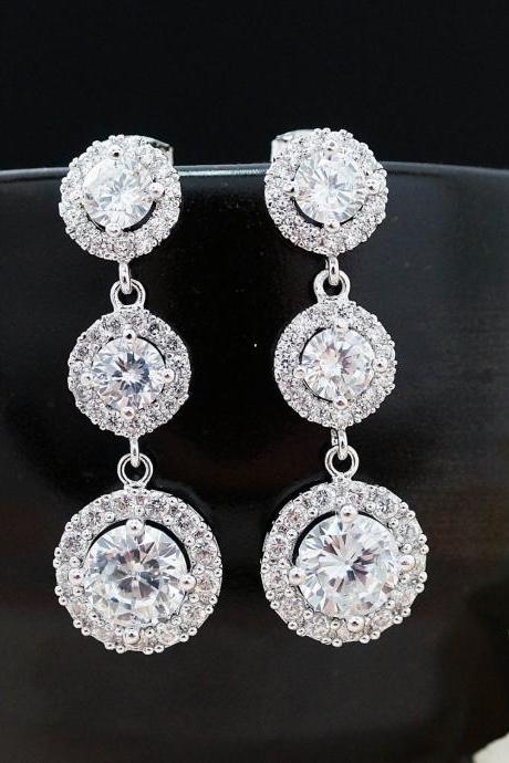 Wedding Jewelry Bridal Jewelry Bridesmaids Gift Bridal Earrings Bridesmaid Earrings Luxury Cubic Zirconia Halo style dangle Earrings
