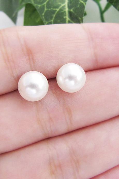 Wedding Jewelry Bridesmaid Jewelry Bridesmaid Earrings Crystal white 8mm Swarovski Pearls with Sterling Silver Ear Posts