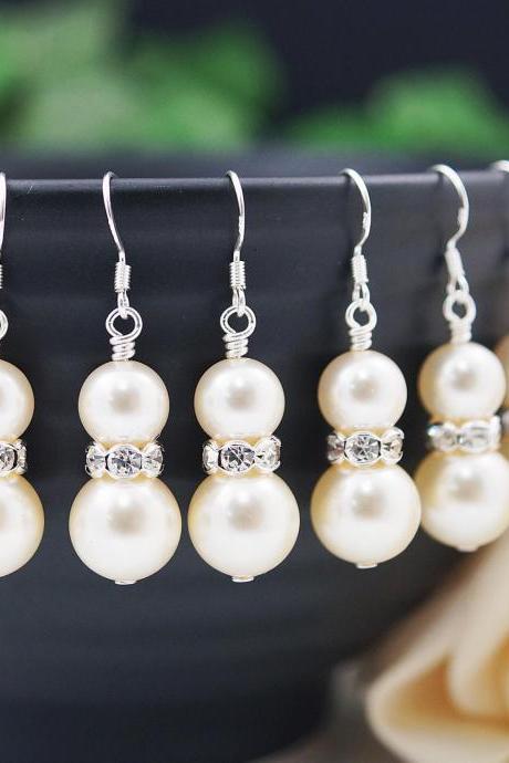 Wedding Bridal Earrings Bridesmaid Gifts Bridesmaid Earrings Swarovski Pearls With Rhinestone Rondelles Dangle Earrings
