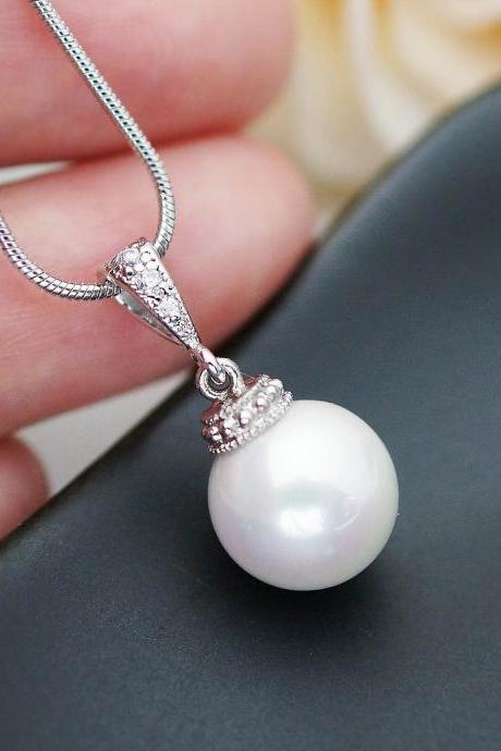 Wedding Jewelry Bridal Necklace Bridesmaid Necklace White Shell Based Pearl Drops Necklace Pearl Jewelry