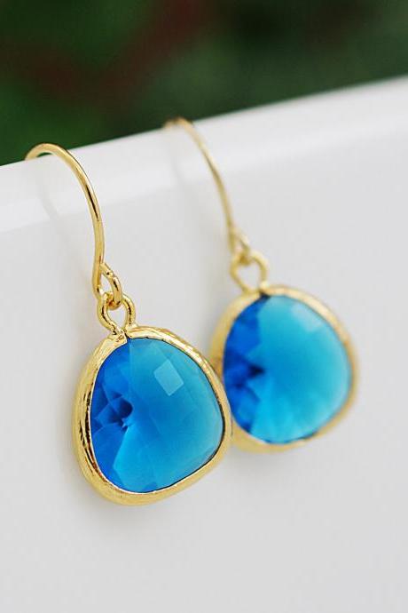 Capri Blue Glass drop earrings dangle Earrings - Bridesmaid gift, Bridesmaid Earrings, Bridesmaid Jewelry, Wedding, Christmas gift for her