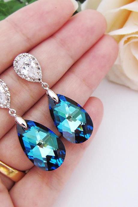 Something Blue Wedding Jewelry Bridesmaid Earrings Bermuda Blue Swarovski Crystal Drops