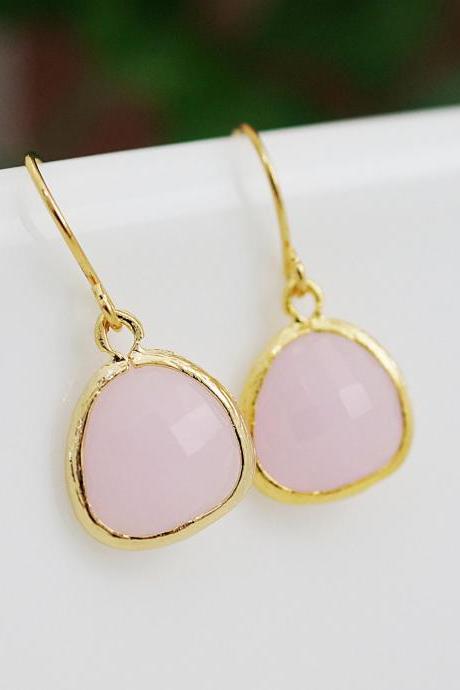 Pink Opal Ice Pink Glass drop dangle Earrings - Bridesmaid gift, Bridesmaid Earrings, Bridesmaid Jewelry, Wedding, Christmas gift for her