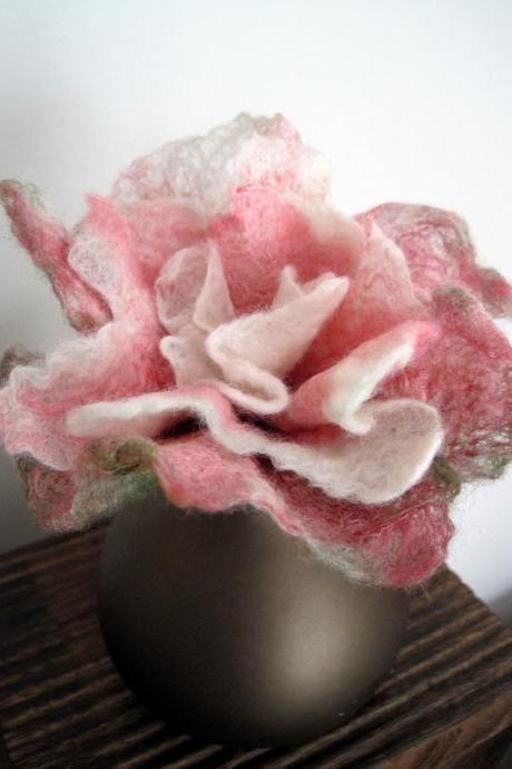 Pink and White Merino and Silk Flower