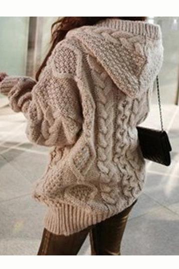 Knitting Thickening Hooded Cardigan
