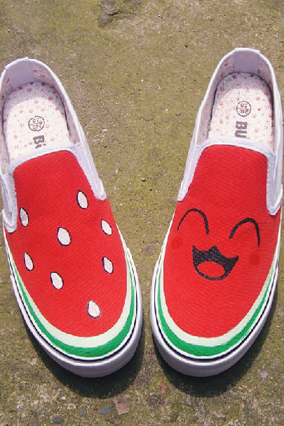 Round-toe Watermelon Print Canvas Flat Slip-on Sneakers