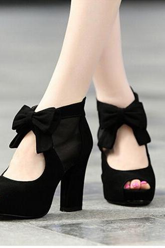 Beautiful and Lovely Black High Heels with Bow, Black High Heels, High Heels