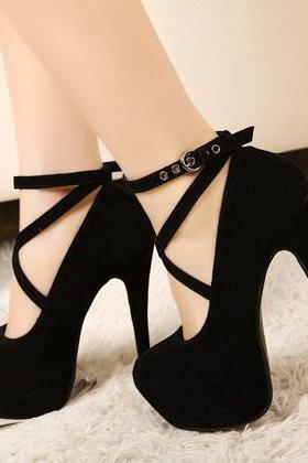 Ankle Strap Classy Black High Heels Fashion Shoes