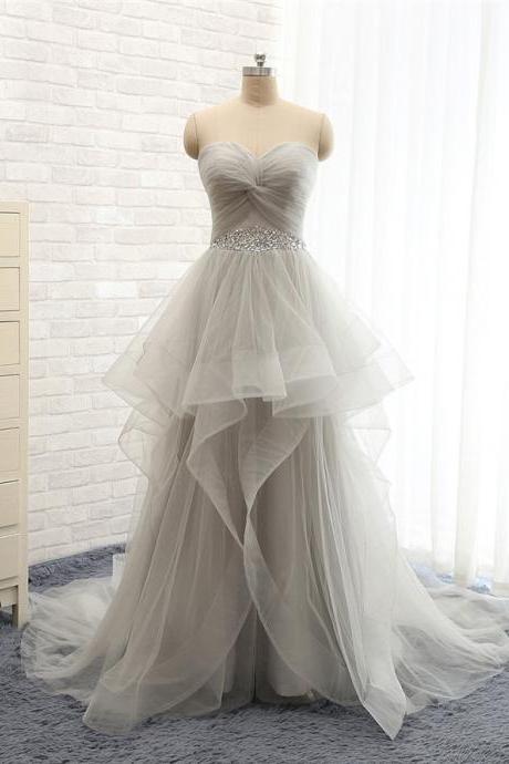Charming Grey Tulle Lace-up Prom Dresses, Tulle Prom Gown,Evening Gown, Prom Dresses 2016
