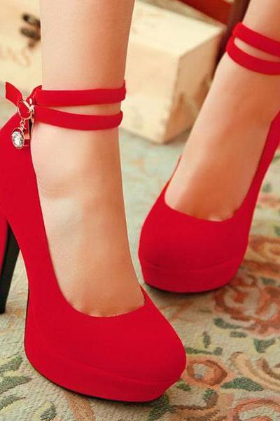 Double Strap Charmed Red High heels Fashion Shoes