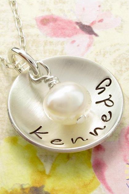 Hand stamped necklace: custom made name engraved silver jewelry pendant