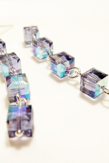 Pristine Tanzanite Swarovski Crystal Sterling Silver Earrings
