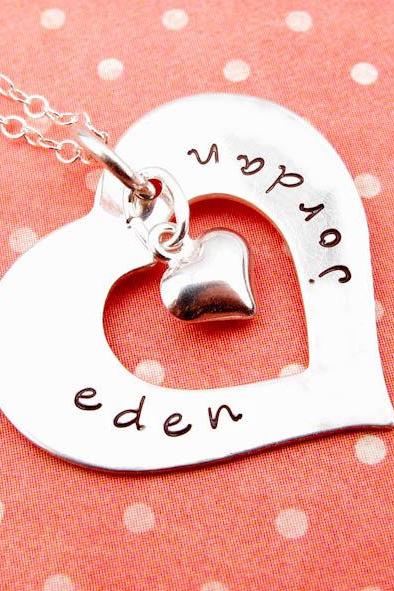 Silver heart necklace: HAND STAMPED Personalized Jewelry