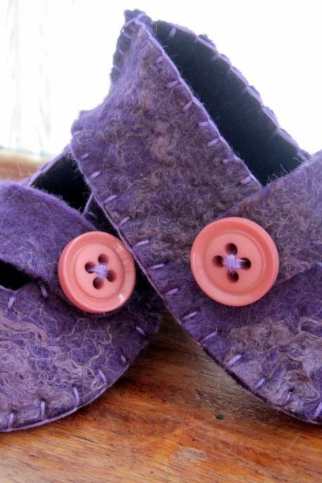 Purple Baby Booties - Merino and Silk -
