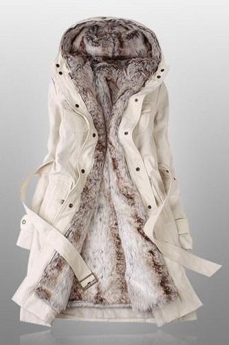 Winter Coats For Women With Faux Fur Lining In Beige