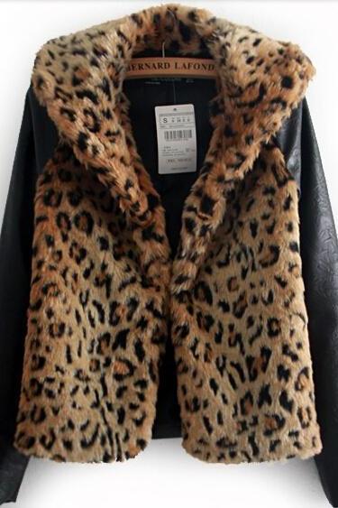 2014 New Women Faux Fur Winter Jacket Coat Leopard Fur Coat For Women Fashion Stitching Women Outerwear For Winter