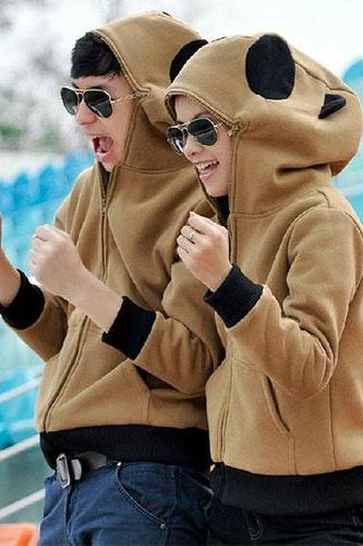 Couple Matching Full Zip Up Hooded Panda Sweatshirt Jacket