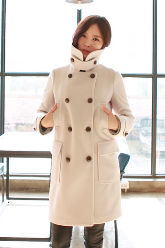 Cream White Beige Women Casual Office Chic Trendy Modern Look Long Jacket Winter Autumn Coat Padding Outerwear