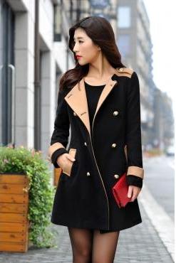 Double Breasted Long Black Wool Coat
