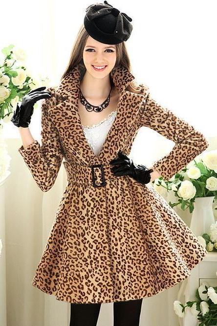Leopard Skirt Coat For Princess Faux Fur Leopard Print Winter Coat