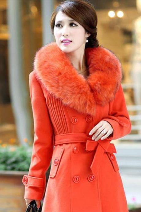 Orange Jacket With Big Collar Fox Fur Winter Fox Fur Jacket- Gorgeous Winter Jacket