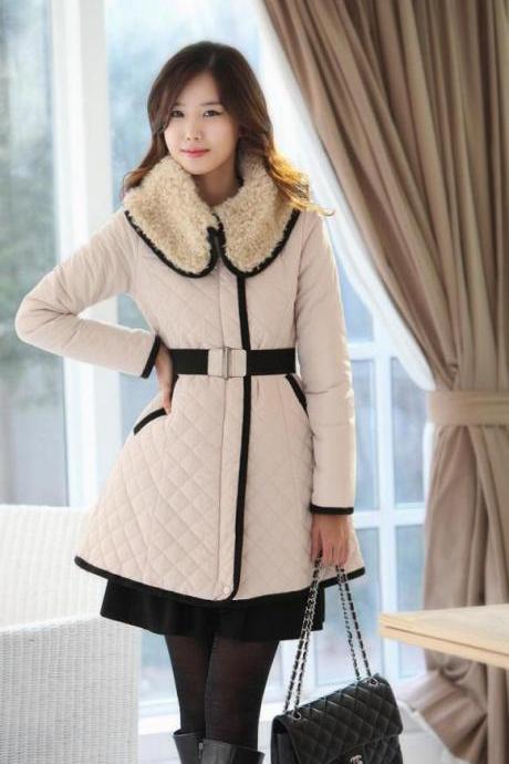 Winter New Women Coat Slim Ovo Collar Lapel Quilted Long Section Long Sleeve Thicken Warm Women Trench Coats Belt A458 S/M/L/XL/