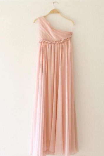 Elegant One Shoulder Pearl Pink A-line Floor Length Bridesmaid Dresses, Charming Bridesmaid Dress, Wedding Party Dresses(color Chart#12)