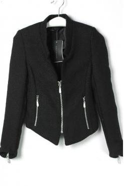 New Arrivals Zipper Embellished Long Sleeves Black Women Suit