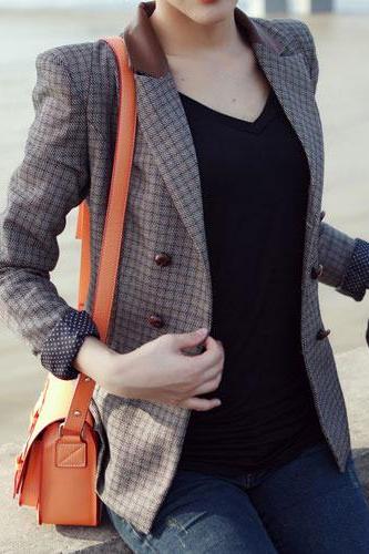 Vintage Checks Double Breast Short Tunic Blazer Jacket Coat