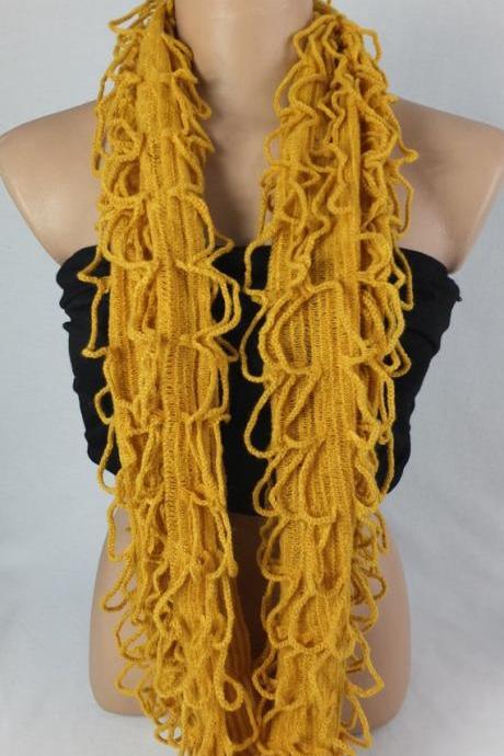 knit infinity scarf, mustard yellow scarf, loopy scarf, woman scarf, elastic knit scarf, circle scarf,ring scarf,woman scarf, gift for her
