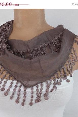 Summer scarf, cotton scarf, cowl with polyester trim,neckwarmer, scarf necklace, foulard,scarflette,