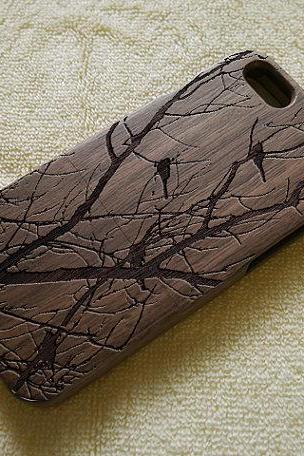 Luxury Handmade Engraved Birds Real Wood Shell For Apple iPhone XS XR X 8/ 8 Plus 7/7 Plus 6S 6 SE 5S 5 5C