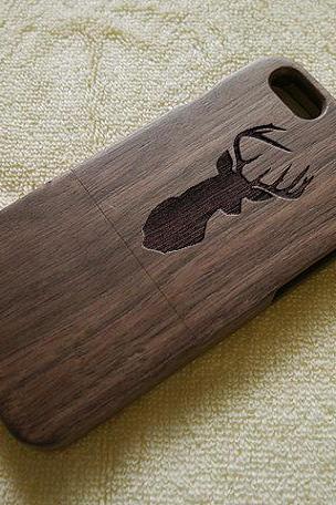 Luxury Handmade Deer Head Natural Carved Wooden Phone case Cover for iPhone XS XR X 8/ 8 Plus 7/7 Plus 6S 6 SE 5S 5 5C
