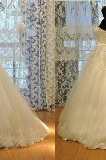 Sexy Elegant Lace Modest Sweetheart Long Train White/ivory Beading Backless Off Shoulder Wedding Dress Prom / Evening Dress Bridal Gown D11