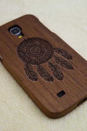 Wood Samsung Galaxy S4 case, Galaxy S4 case, natural wood case, Wood phone case, dream catche, laser engraving, real wood, Walnut