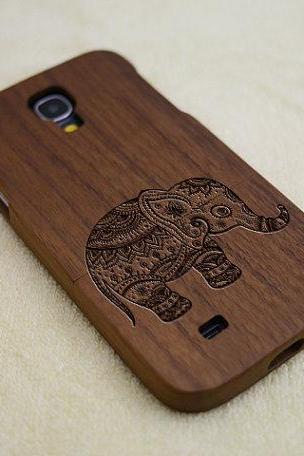 Elephant Phone Case, Wood Samsung Galaxy S4 Case, Wooden Galaxy S4, Natural Wood Case, Elephant, Laser Engraving, Real Wood, Walnut