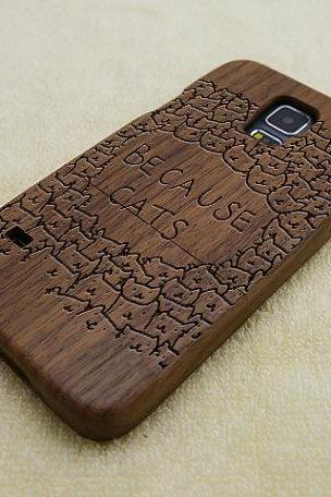Because Cats Galaxy S5 case, Wood Samsung Galaxy S5 cat case, natural wood phone case, cute cat, real wood, Walnut