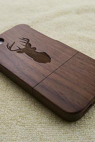 real wood Deer head For iPhone XS Max XR X 8 7 6s 6 Plus SE 5S 5 Case, deer head, laser engraving, wooden iPhone case