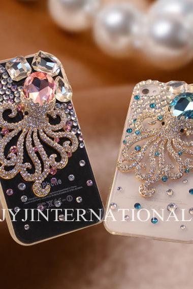 Octopus crystal bling Case iPhone 6 plus case,iphone 5/5s/5c/4s/4 ,Samsung Galaxy S3/S4/S5 cover,Samsung Note 1/2/3/4,Mega 5.8/6.3,Htc One