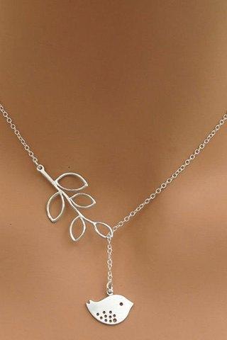 Cute Leaf and Bird Charmed Silver Necklace