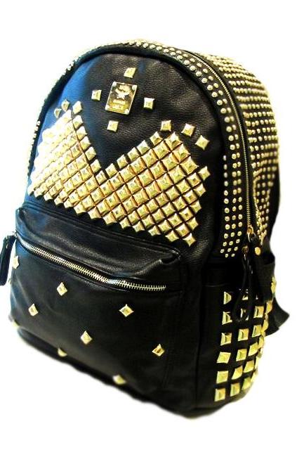 Cool Punk Style Rivet Pure Backpack - Black