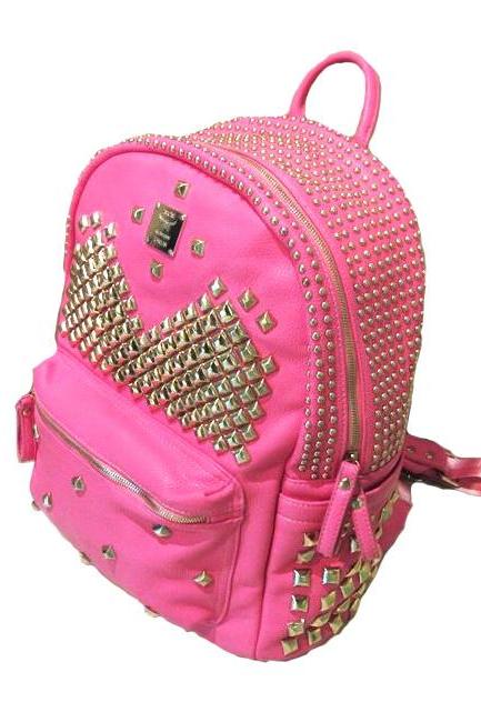 Cool Punk Style Rivet Pure Backpack - Pink
