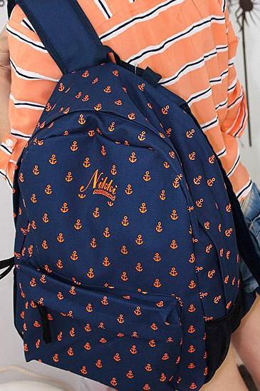 Latest Fashion Navy Style Anchor Print Backpack - Dark Blue