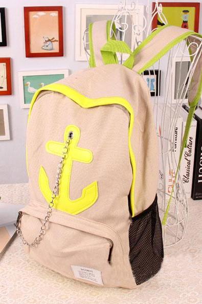 Leisure Candy Color Anchor Print Chain Backpack - Beige