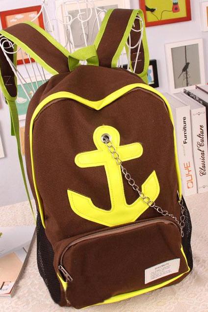 Leisure Candy Color Anchor Print Chain Backpack - Brown